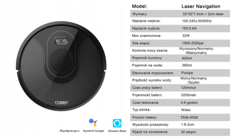 Robot odkurzająco-mopujący COBBO Laser Navigation LF11 Robot odkurzająco-mopujący COBBO Laser Navigation LF11