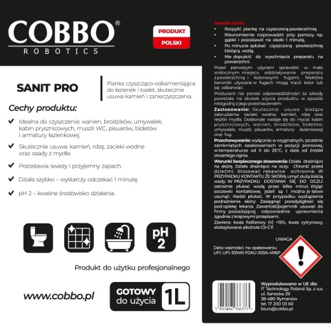 COBBO Sanit PRO – profesjonalny płyn do mycia łazienek 1L