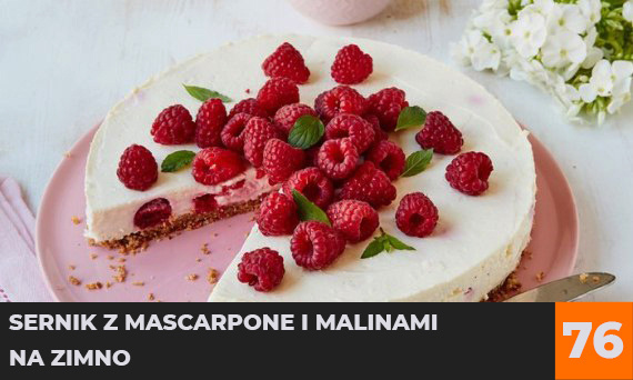 Sernik z mascarpone i malinami na zimno