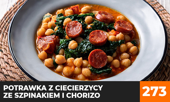 Potrawka z ciecierzycy ze szpinakiem i chorizo